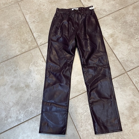 NEW! AGOLDE 90’s Pinch Waist Recycled Leather Straight Crop Pants 24 Purple - Picture 3 of 10